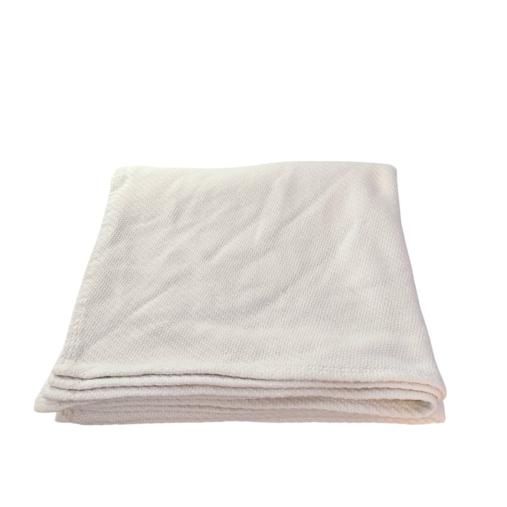 Restoration Hardware White 100%‎ Cotton Basketweave Coverlet Blanket 86x78